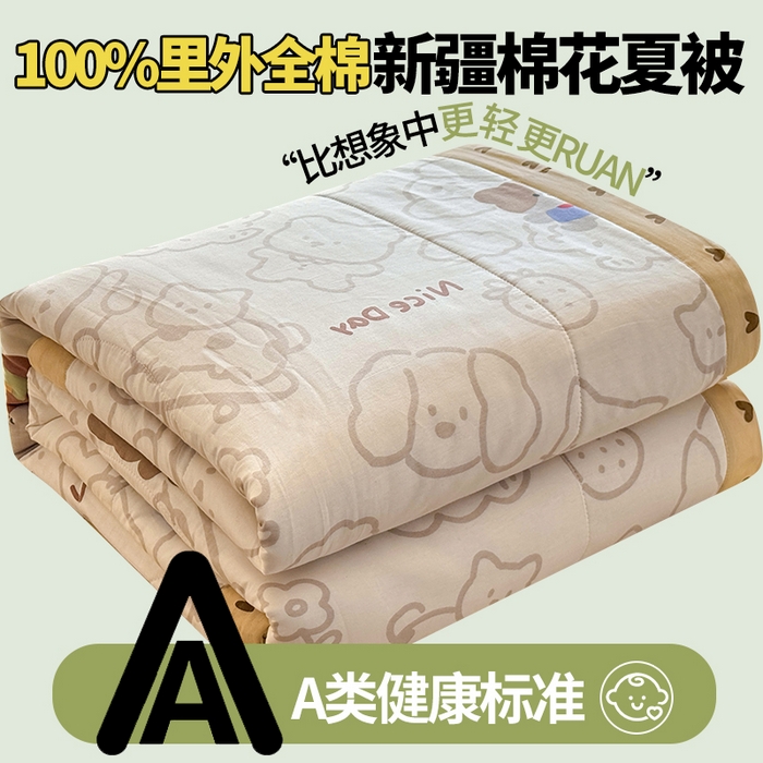 91家纺网 家纺一手货源 找家纺 蓝雀翎 2025新款全棉印花新疆棉花夏被 快乐童伴