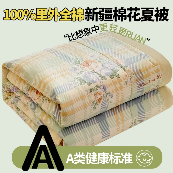 91家纺网 家纺一手货源 找家纺 蓝雀翎 2025新款全棉印花新疆棉花夏被 浪漫花香