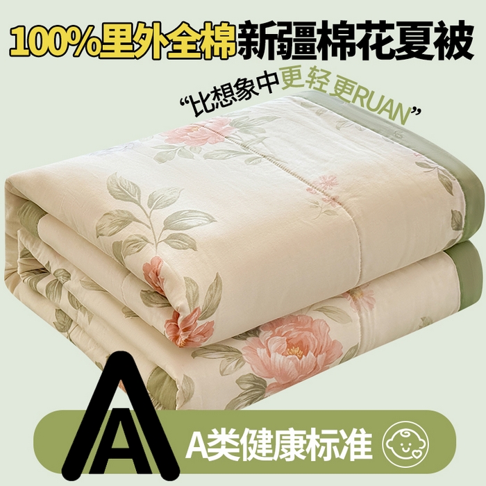 91家纺网 家纺一手货源 找家纺 蓝雀翎 2025新款全棉印花新疆棉花夏被 漫日之夏