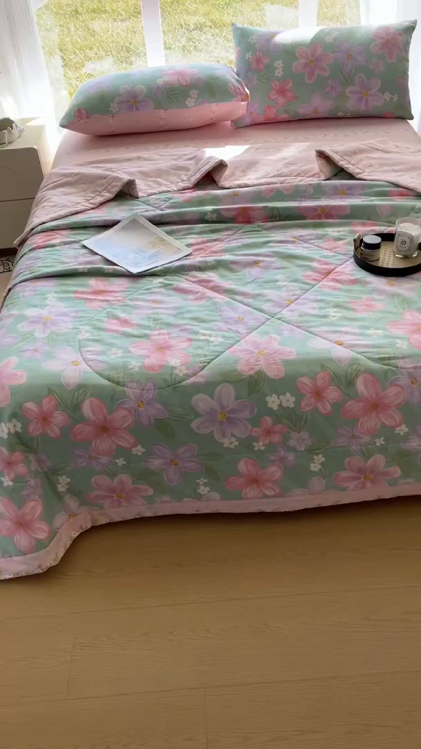 91家纺网 家纺一手货源 找家纺 蓝雀翎 2025新款全棉印花新疆棉花夏被 午后馨香