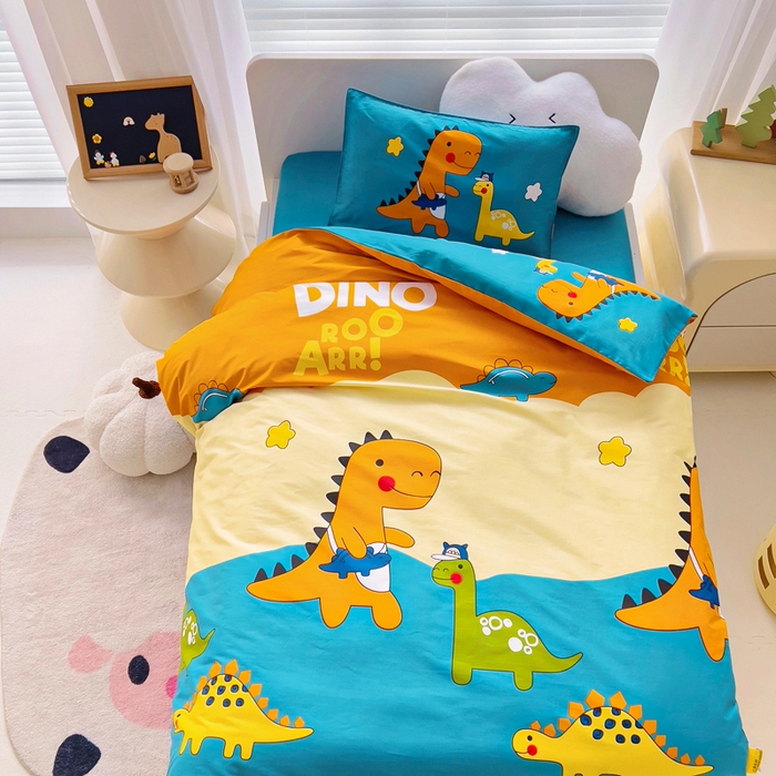 91家纺网 家纺一手货源 找家纺 2025年新款幼儿园全棉被子三件套宝宝入园纯棉六件套被褥午睡被套霸王龙