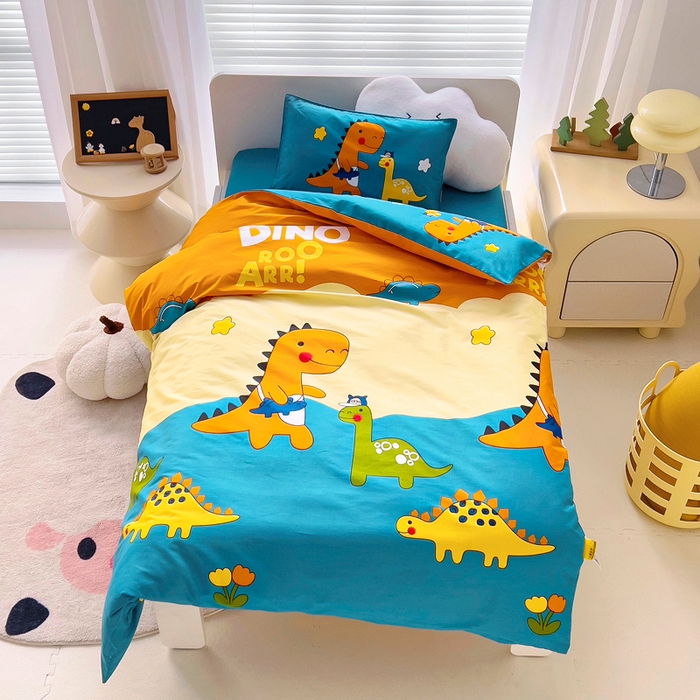 91家纺网 家纺一手货源 找家纺 2025年新款幼儿园全棉被子三件套宝宝入园纯棉六件套被褥午睡被套霸王龙