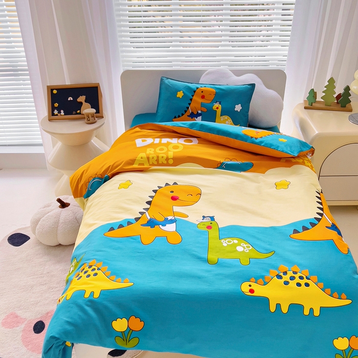 91家纺网 家纺一手货源 找家纺 2025年新款幼儿园全棉被子三件套宝宝入园纯棉六件套被褥午睡被套霸王龙