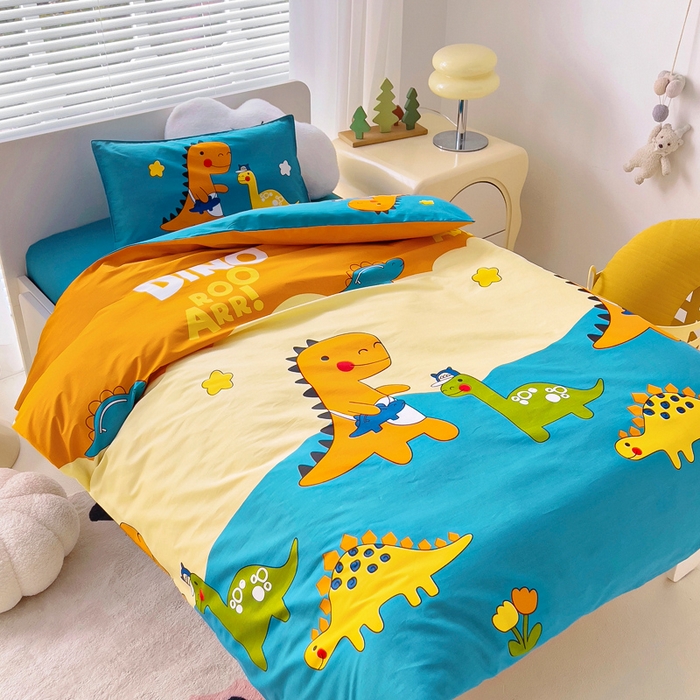 91家纺网 家纺一手货源 找家纺 2025年新款幼儿园全棉被子三件套宝宝入园纯棉六件套被褥午睡被套霸王龙