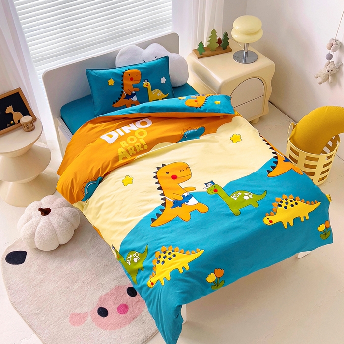 91家纺网 家纺一手货源 找家纺 2025年新款幼儿园全棉被子三件套宝宝入园纯棉六件套被褥午睡被套霸王龙