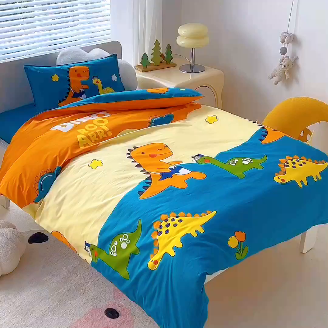 91家纺网 家纺一手货源 找家纺 2025年新款幼儿园全棉被子三件套宝宝入园纯棉六件套被褥午睡被套霸王龙