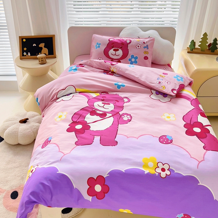 91家纺网 家纺一手货源 找家纺 2025年新款幼儿园全棉被子三件套宝宝入园纯棉六件套被褥午睡被套彩虹小熊