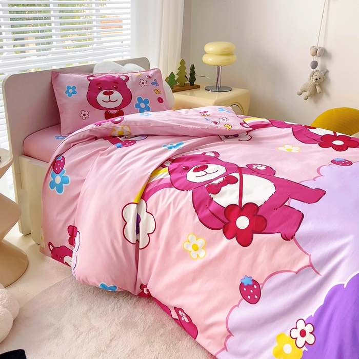 91家纺网 家纺一手货源 找家纺 2025年新款幼儿园全棉被子三件套宝宝入园纯棉六件套被褥午睡被套彩虹小熊