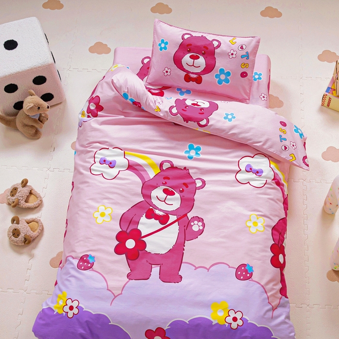 91家纺网 家纺一手货源 找家纺 2025年新款幼儿园全棉被子三件套宝宝入园纯棉六件套被褥午睡被套彩虹小熊