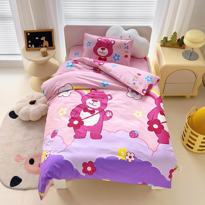 91家纺网 家纺一手货源 找家纺 2025年新款幼儿园全棉被子三件套宝宝入园纯棉六件套被褥午睡被套彩虹小熊