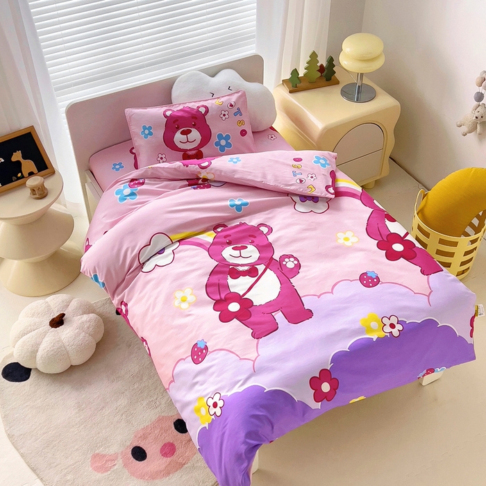 91家纺网 家纺一手货源 找家纺 2025年新款幼儿园全棉被子三件套宝宝入园纯棉六件套被褥午睡被套彩虹小熊