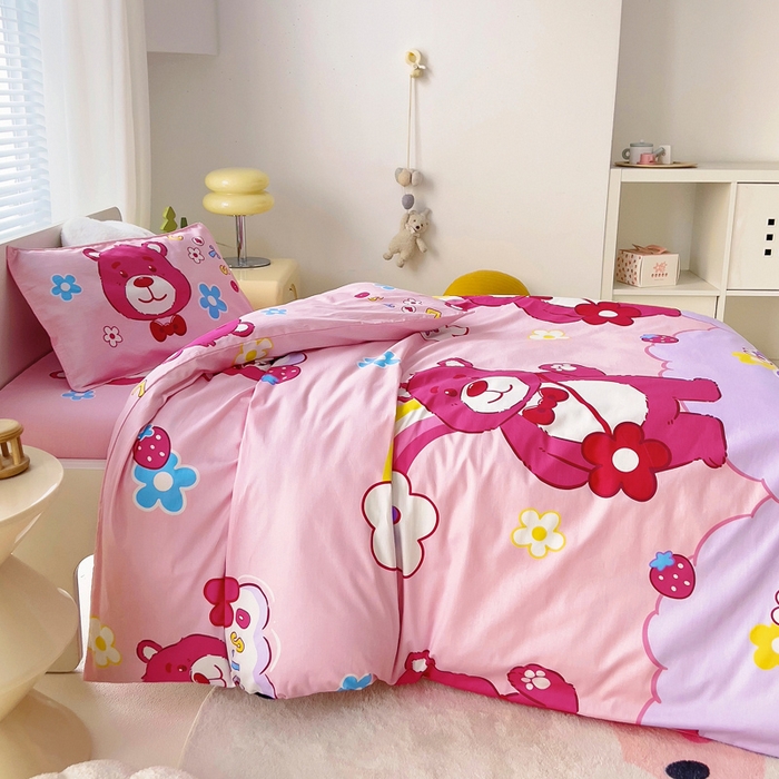 91家纺网 家纺一手货源 找家纺 2025年新款幼儿园全棉被子三件套宝宝入园纯棉六件套被褥午睡被套彩虹小熊