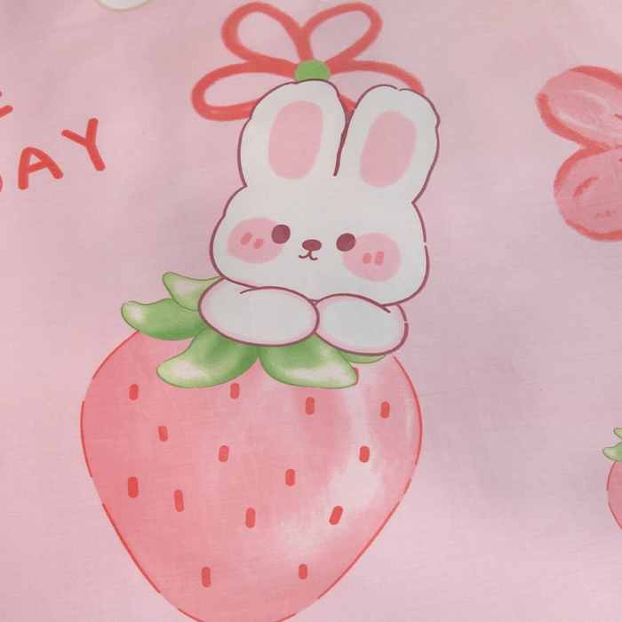 91家纺网 家纺一手货源 找家纺 2025年新款幼儿园全棉被子三件套宝宝入园纯棉六件套被褥午睡被套草莓兔子