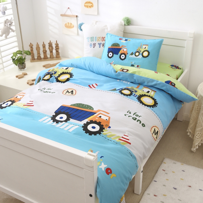 91家纺网 家纺一手货源 找家纺 2025年新款幼儿园全棉被子三件套宝宝入园纯棉六件套被褥午睡被套超级工程车