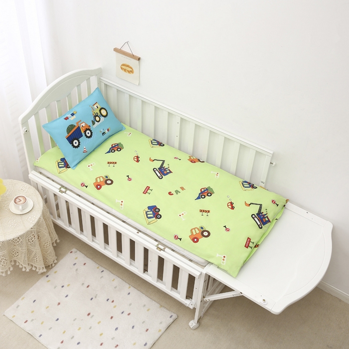 91家纺网 家纺一手货源 找家纺 2025年新款幼儿园全棉被子三件套宝宝入园纯棉六件套被褥午睡被套超级工程车