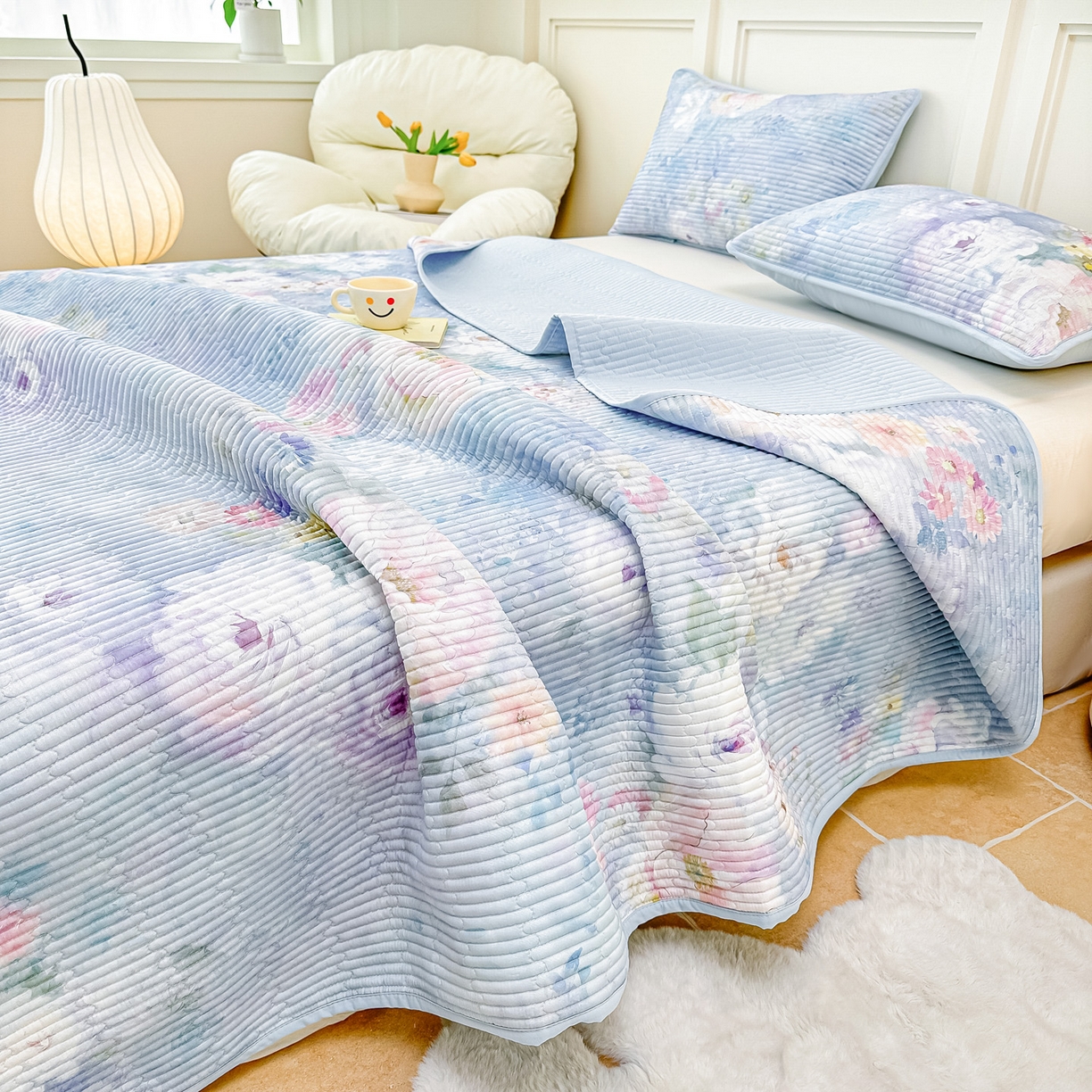 91家纺网 家纺一手货源 找家纺 （总）橘夏家纺 2025新款莱赛尔天丝轻奢风多功能床盖三件套软凉席盖毯