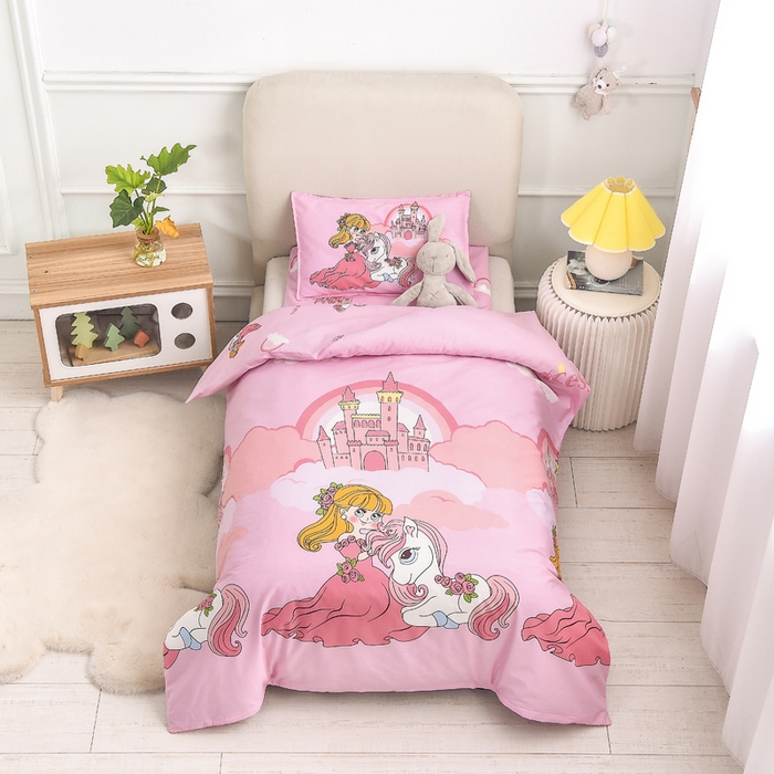 91家纺网 家纺一手货源 找家纺 2025年新款幼儿园全棉被子三件套宝宝入园纯棉六件套被褥午睡被套城堡公主