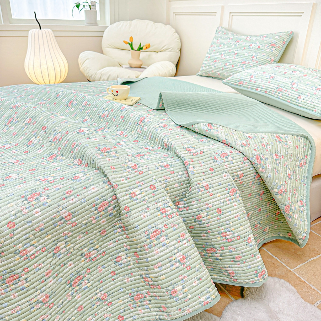 91家纺网 家纺一手货源 找家纺 （总）橘夏家纺 2025新款莱赛尔天丝轻奢风多功能床盖三件套软凉席盖毯