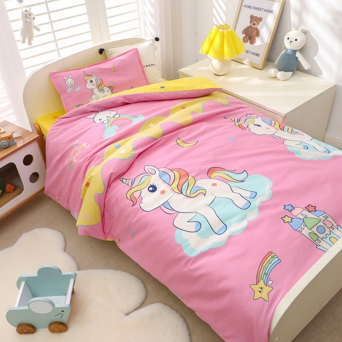 91家纺网 家纺一手货源 找家纺 2025年新款幼儿园全棉被子三件套宝宝入园纯棉六件套被褥午睡被套城堡小马