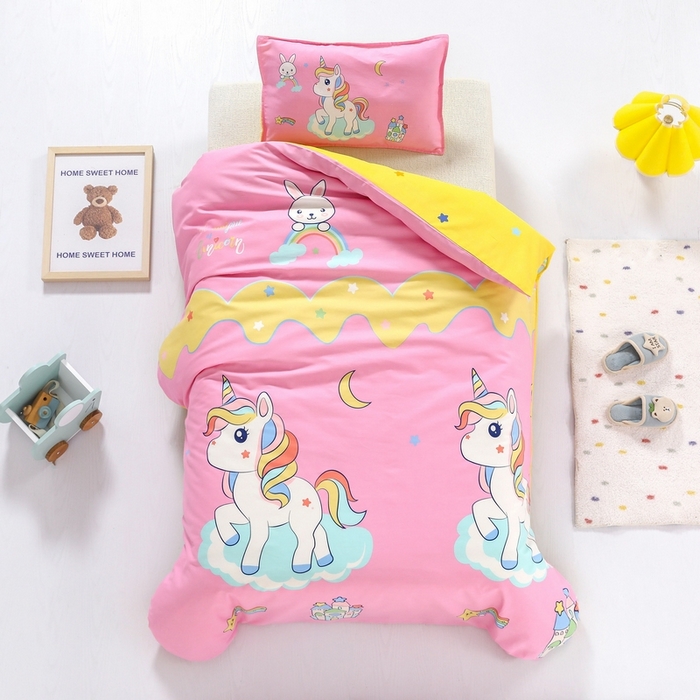 91家纺网 家纺一手货源 找家纺 2025年新款幼儿园全棉被子三件套宝宝入园纯棉六件套被褥午睡被套城堡小马