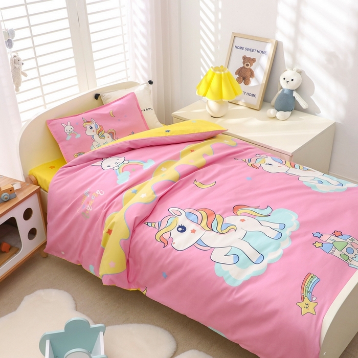 91家纺网 家纺一手货源 找家纺 2025年新款幼儿园全棉被子三件套宝宝入园纯棉六件套被褥午睡被套城堡小马