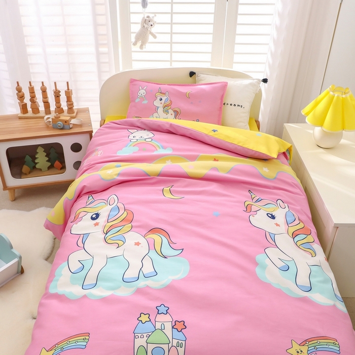 91家纺网 家纺一手货源 找家纺 2025年新款幼儿园全棉被子三件套宝宝入园纯棉六件套被褥午睡被套城堡小马