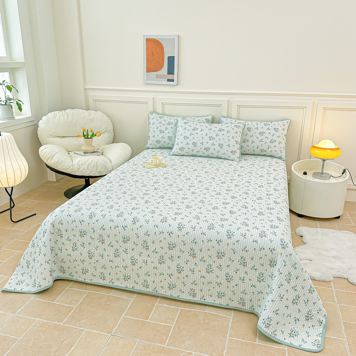 91家纺网 家纺一手货源 找家纺 橘夏家纺 2025新款莱赛尔天丝轻奢风多功能床盖三件套软凉席盖毯 艾莉