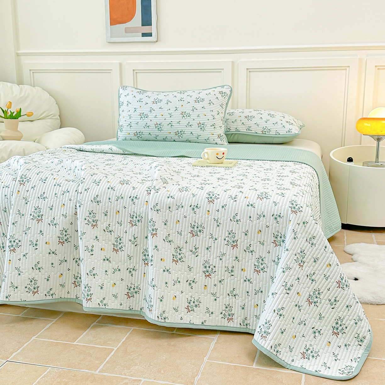 91家纺网 家纺一手货源 找家纺 橘夏家纺 2025新款莱赛尔天丝轻奢风多功能床盖三件套软凉席盖毯 艾莉