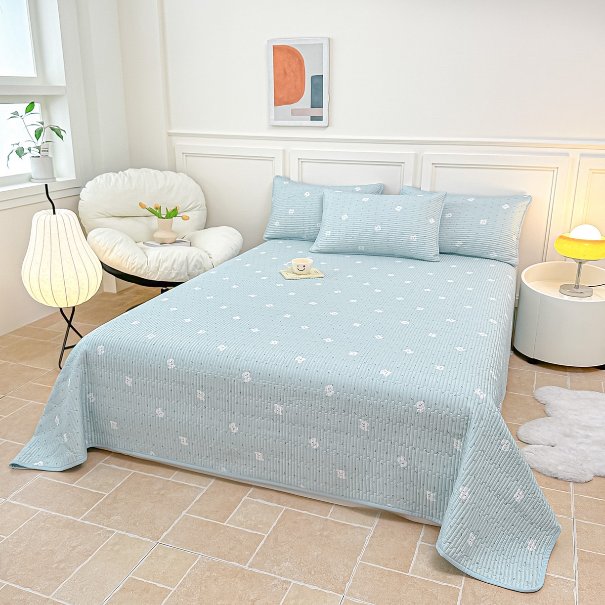 91家纺网 家纺一手货源 找家纺 橘夏家纺 2025新款莱赛尔天丝轻奢风多功能床盖三件套软凉席盖毯 萌宠小奶汪