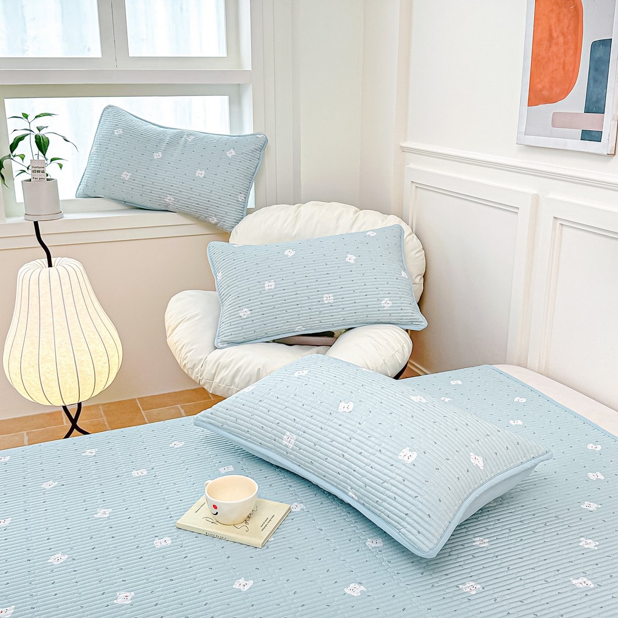 91家纺网 家纺一手货源 找家纺 橘夏家纺 2025新款莱赛尔天丝轻奢风多功能床盖三件套软凉席盖毯 萌宠小奶汪