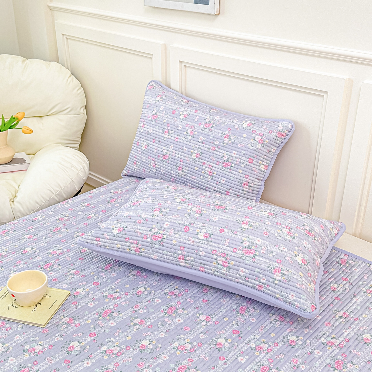 91家纺网 家纺一手货源 找家纺 橘夏家纺 2025新款莱赛尔天丝轻奢风多功能床盖三件套软凉席盖毯 梦幻紫