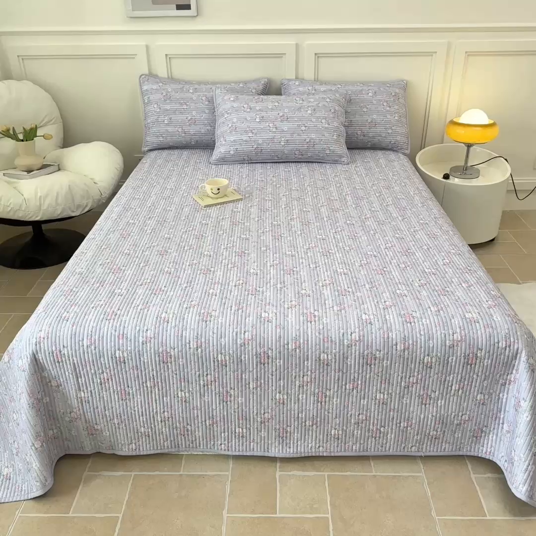 91家纺网 家纺一手货源 找家纺 橘夏家纺 2025新款莱赛尔天丝轻奢风多功能床盖三件套软凉席盖毯 梦幻紫