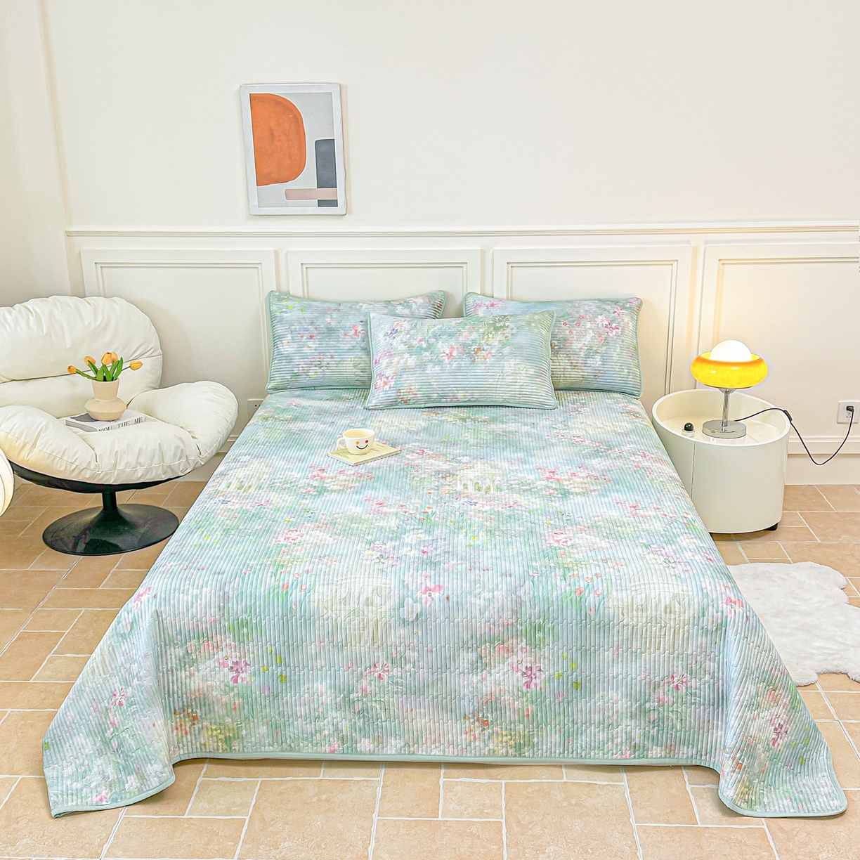 91家纺网 家纺一手货源 找家纺 橘夏家纺 2025新款莱赛尔天丝轻奢风多功能床盖三件套软凉席盖毯 米拉之家