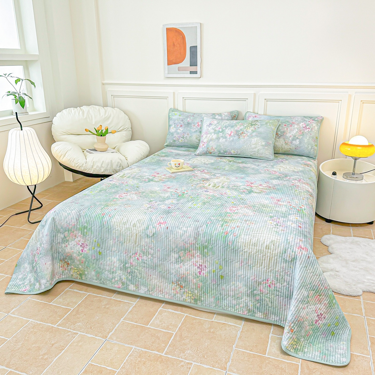 91家纺网 家纺一手货源 找家纺 橘夏家纺 2025新款莱赛尔天丝轻奢风多功能床盖三件套软凉席盖毯 米拉之家