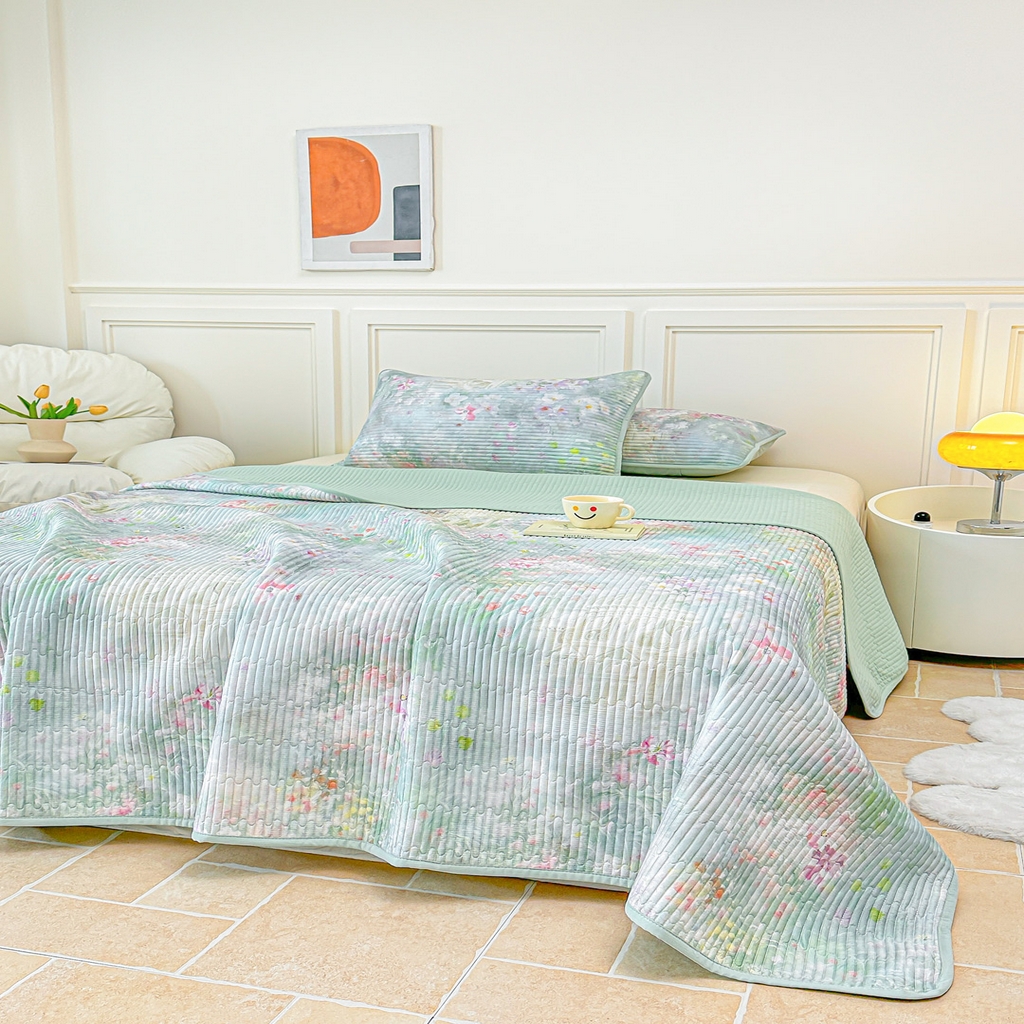 91家纺网 家纺一手货源 找家纺 橘夏家纺 2025新款莱赛尔天丝轻奢风多功能床盖三件套软凉席盖毯 米拉之家