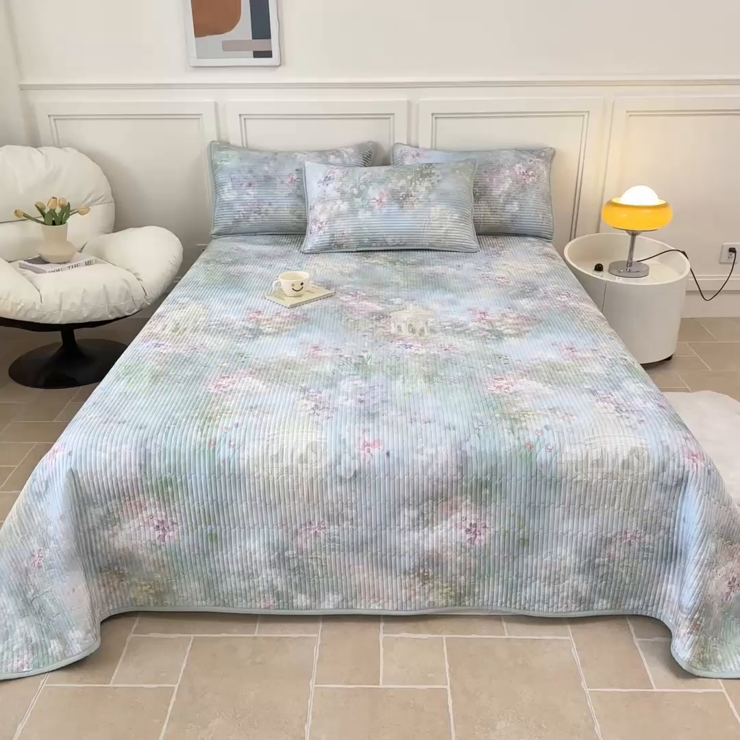 91家纺网 家纺一手货源 找家纺 橘夏家纺 2025新款莱赛尔天丝轻奢风多功能床盖三件套软凉席盖毯 米拉之家