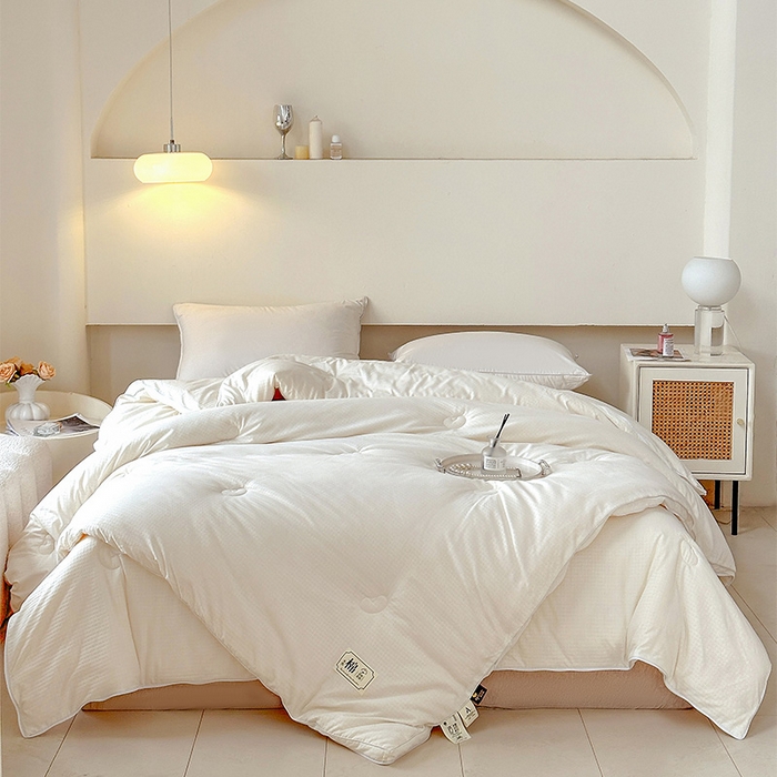 91家纺网 家纺一手货源 找家纺 蓝雀翎 2025新款针织棉华夫格大豆被子母被被子被芯（添加微信要买家秀） 奶油白