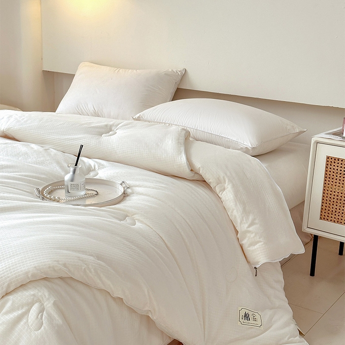 91家纺网 家纺一手货源 找家纺 蓝雀翎 2025新款针织棉华夫格大豆被子母被被子被芯（添加微信要买家秀） 奶油白