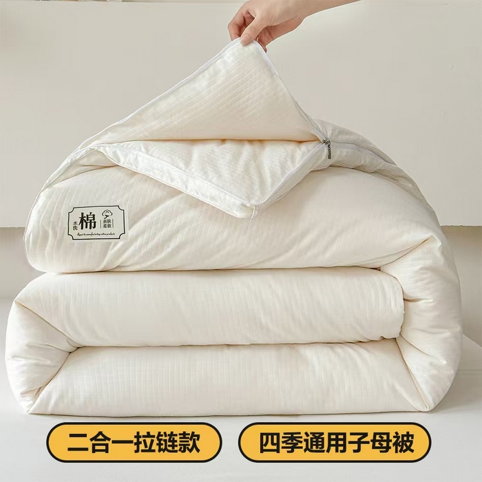 91家纺网 家纺一手货源 找家纺 蓝雀翎 2025新款针织棉华夫格大豆被子母被被子被芯（添加微信要买家秀） 奶油白