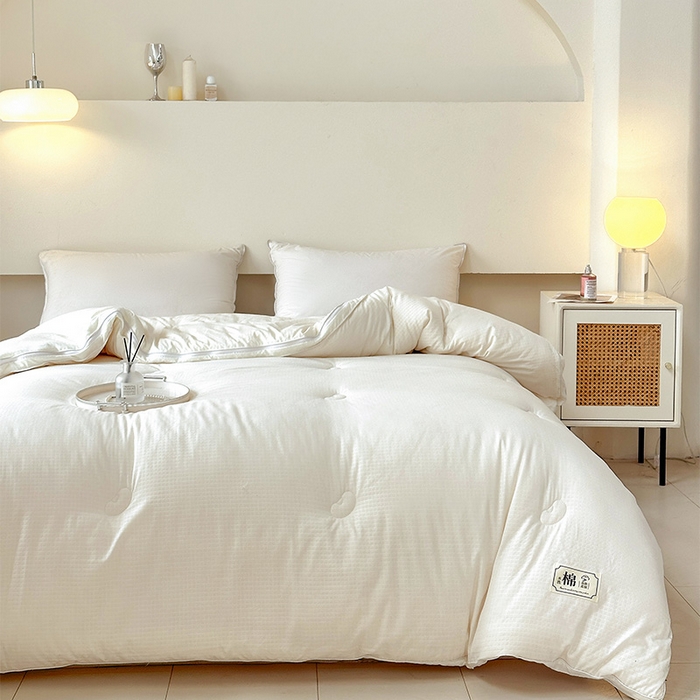 91家纺网 家纺一手货源 找家纺 蓝雀翎 2025新款针织棉华夫格大豆被子母被被子被芯（添加微信要买家秀） 奶油白