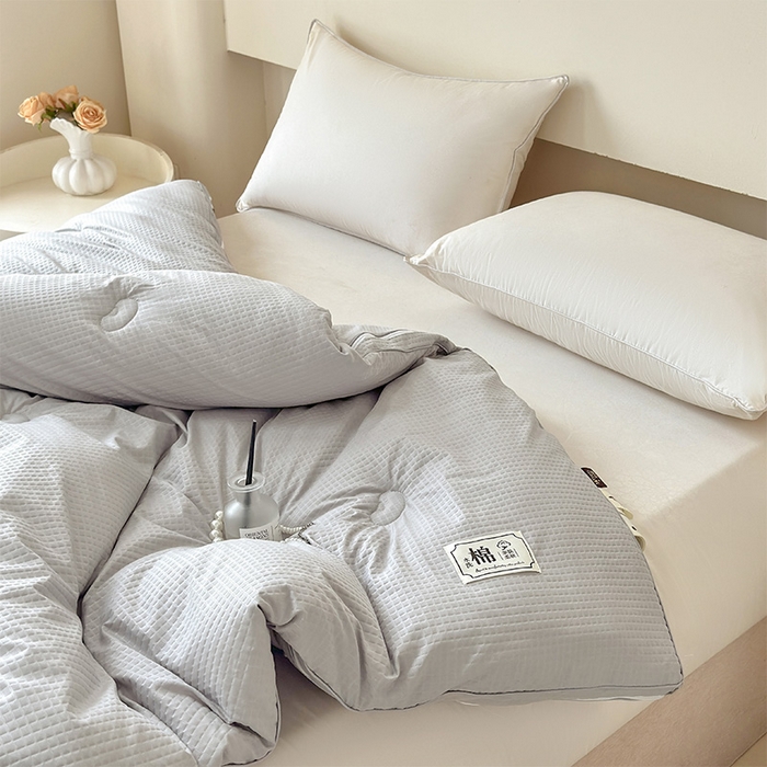 91家纺网 家纺一手货源 找家纺 蓝雀翎 2025新款针织棉华夫格大豆被子母被被子被芯（添加微信要买家秀） 浅灰色