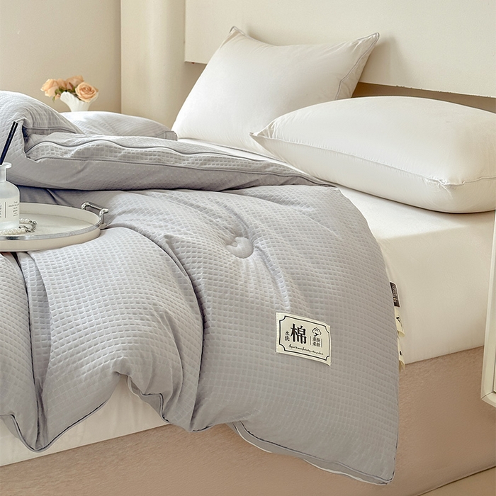 91家纺网 家纺一手货源 找家纺 蓝雀翎 2025新款针织棉华夫格大豆被子母被被子被芯（添加微信要买家秀） 浅灰色