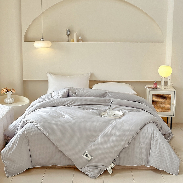 91家纺网 家纺一手货源 找家纺 蓝雀翎 2025新款针织棉华夫格大豆被子母被被子被芯（添加微信要买家秀） 浅灰色