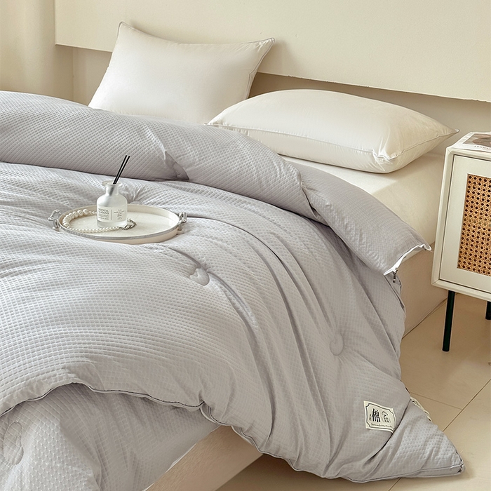 91家纺网 家纺一手货源 找家纺 蓝雀翎 2025新款针织棉华夫格大豆被子母被被子被芯（添加微信要买家秀） 浅灰色