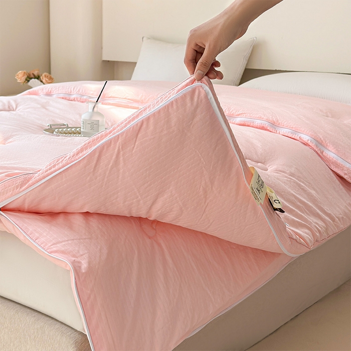 91家纺网 家纺一手货源 找家纺 蓝雀翎 2025新款针织棉华夫格大豆被子母被被子被芯（添加微信要买家秀） 少女粉