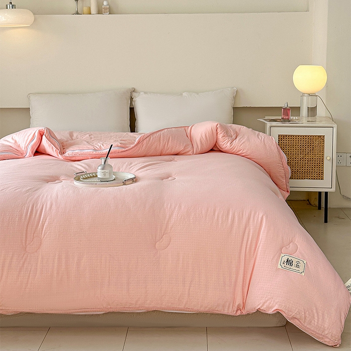 91家纺网 家纺一手货源 找家纺 蓝雀翎 2025新款针织棉华夫格大豆被子母被被子被芯（添加微信要买家秀） 少女粉