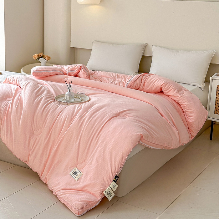 91家纺网 家纺一手货源 找家纺 蓝雀翎 2025新款针织棉华夫格大豆被子母被被子被芯（添加微信要买家秀） 少女粉