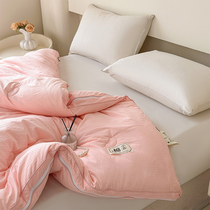 91家纺网 家纺一手货源 找家纺 蓝雀翎 2025新款针织棉华夫格大豆被子母被被子被芯（添加微信要买家秀） 少女粉