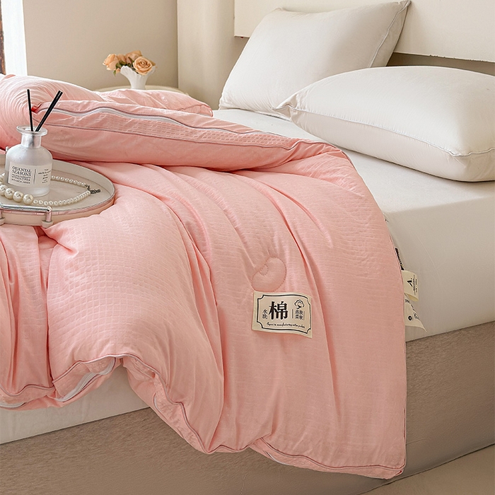 91家纺网 家纺一手货源 找家纺 蓝雀翎 2025新款针织棉华夫格大豆被子母被被子被芯（添加微信要买家秀） 少女粉