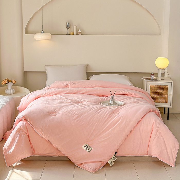 91家纺网 家纺一手货源 找家纺 蓝雀翎 2025新款针织棉华夫格大豆被子母被被子被芯（添加微信要买家秀） 少女粉